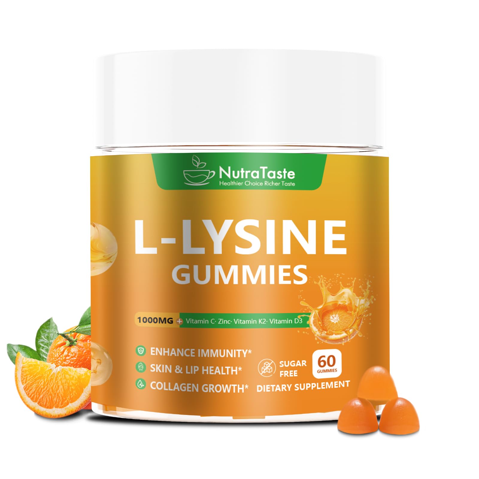 Front view of L-Lysine Gummies 1000mg bottle
