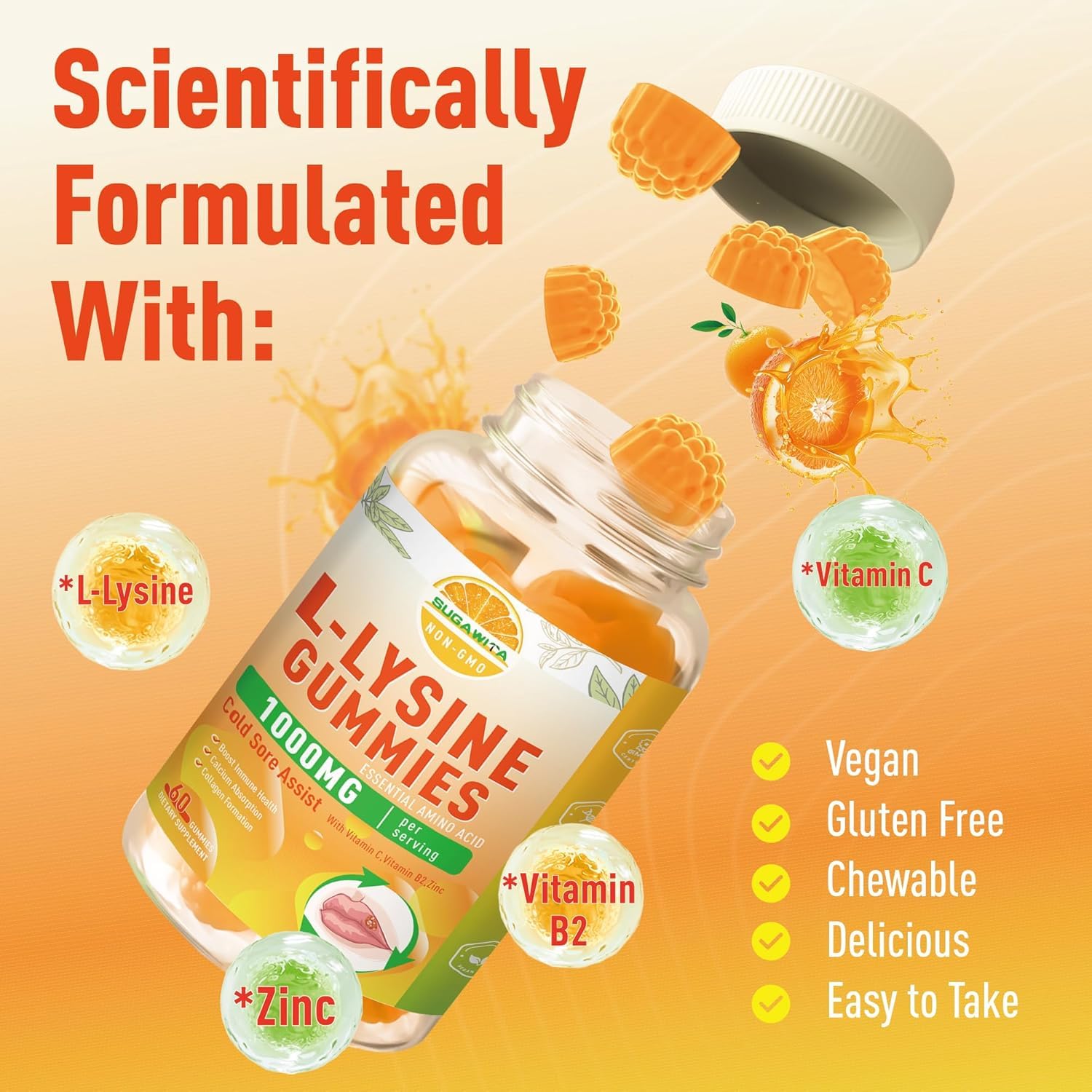 Chewable L-Lysine Gummies suitable for adults and kids