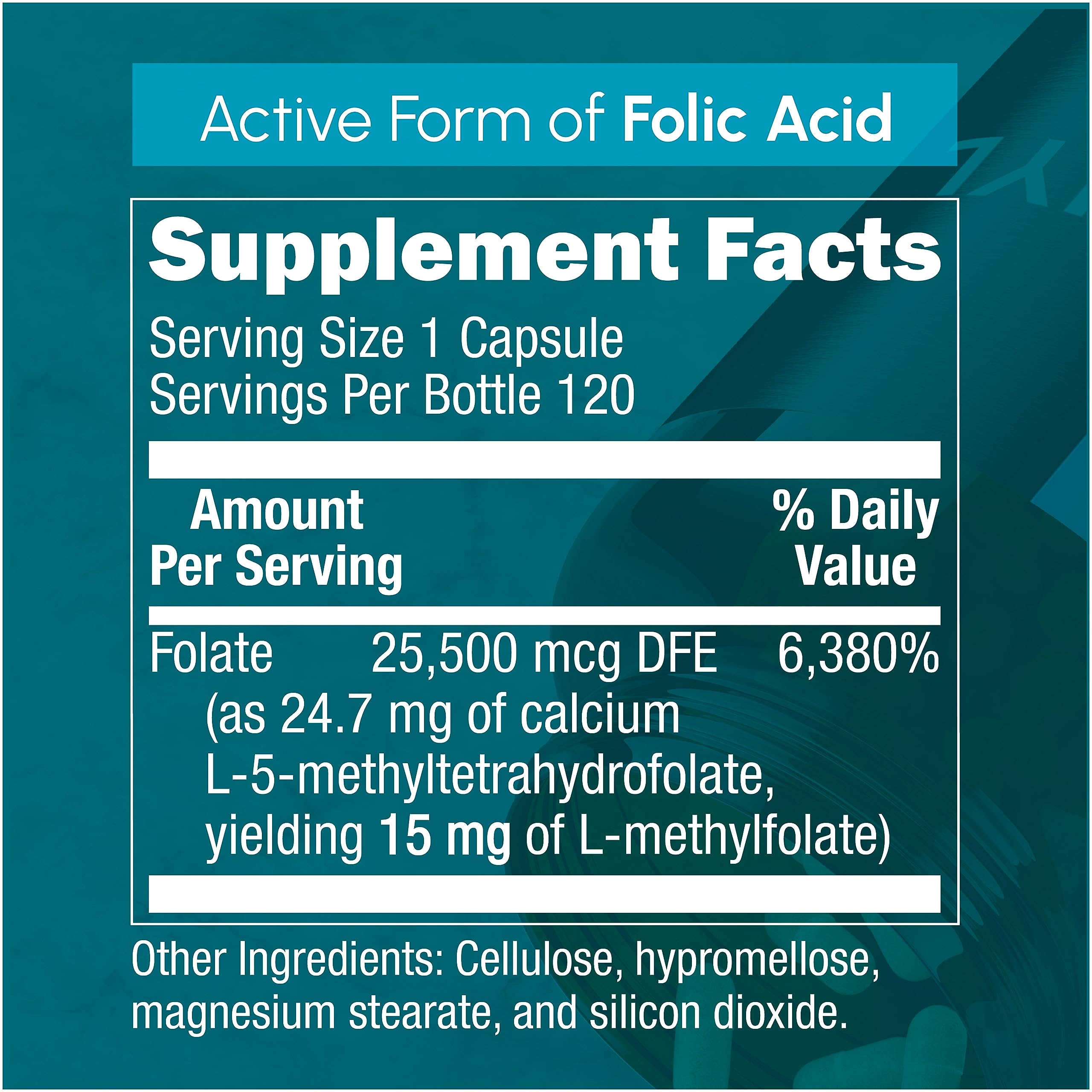 Close-up of L-Methylfolate 15mg vegan capsules