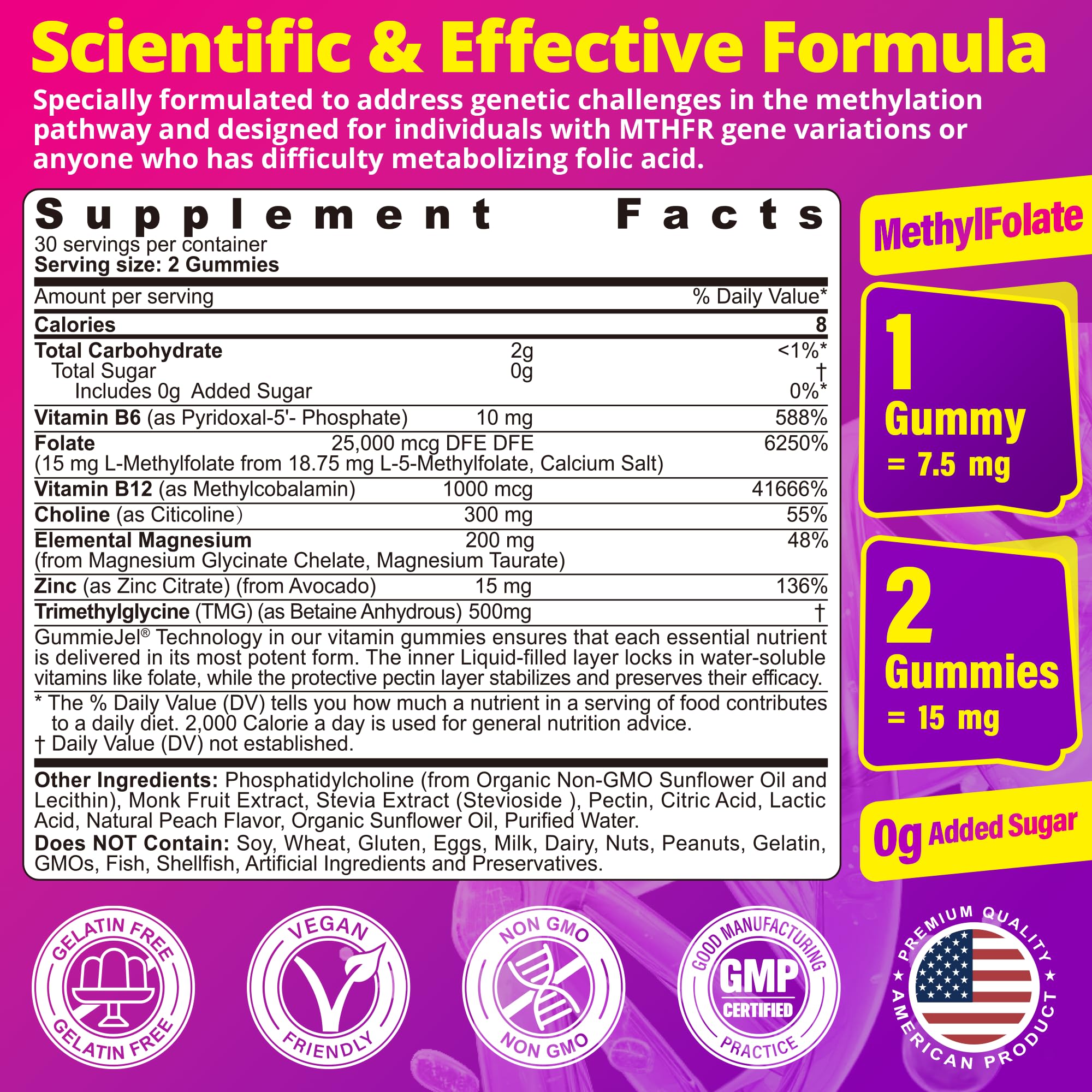 Close-up of L-MethylFolate and B12 gummies