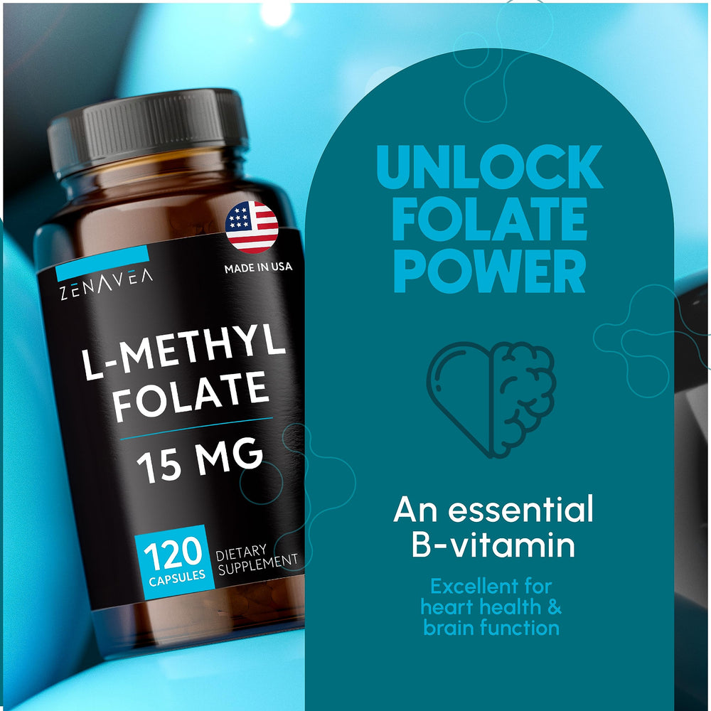 Close-up of L-Methylfolate 15mg bottle