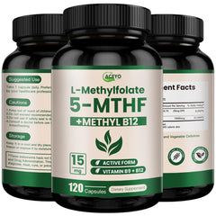 Bottle and capsules of ACEYO L-Methylfolate 15mg