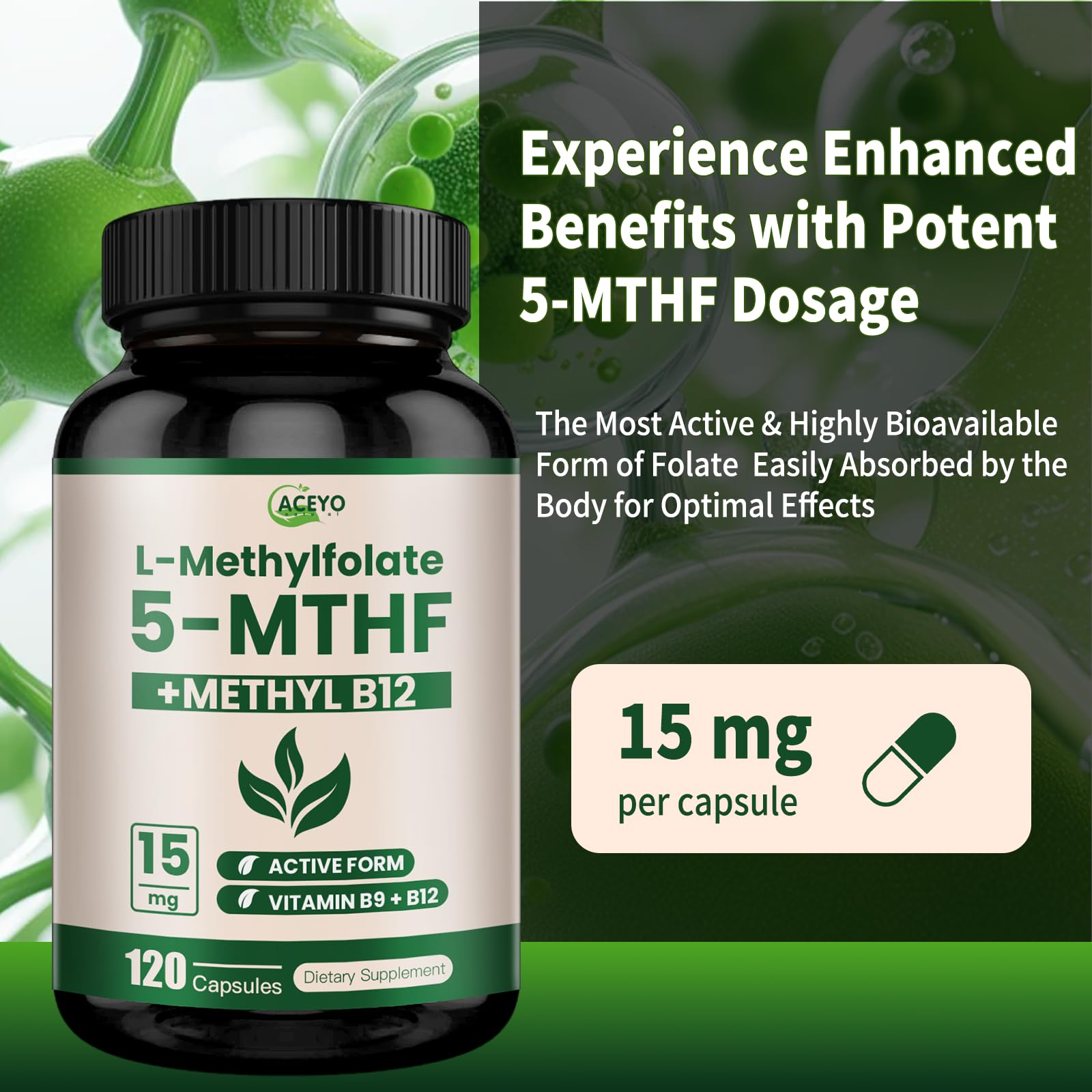 L-Methylfolate 15mg ingredients highlight 5-MTHF and B12