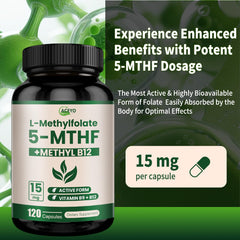 L-Methylfolate 15mg ingredients highlight 5-MTHF and B12
