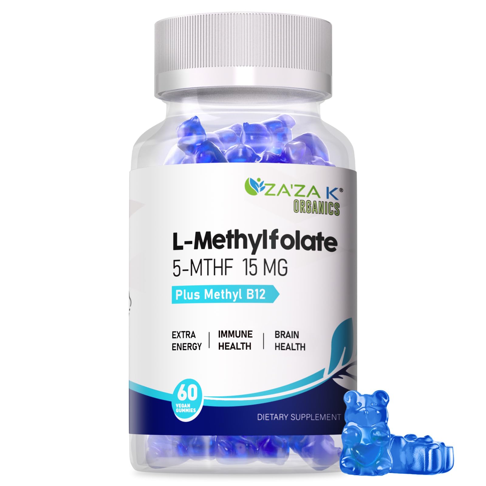 Bottle label of L-Methylfolate 15mg & Methyl B12 1000mcg gummies