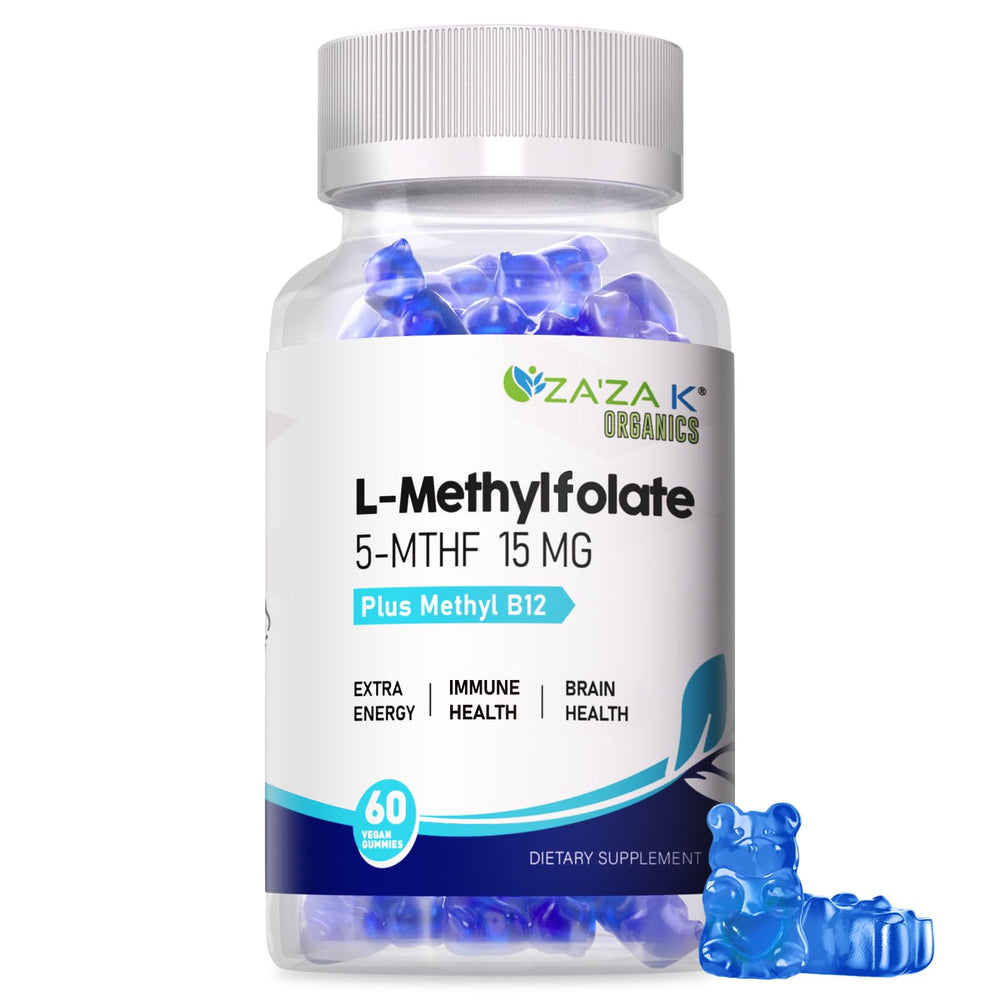 Bottle label of L-Methylfolate 15mg & Methyl B12 1000mcg gummies