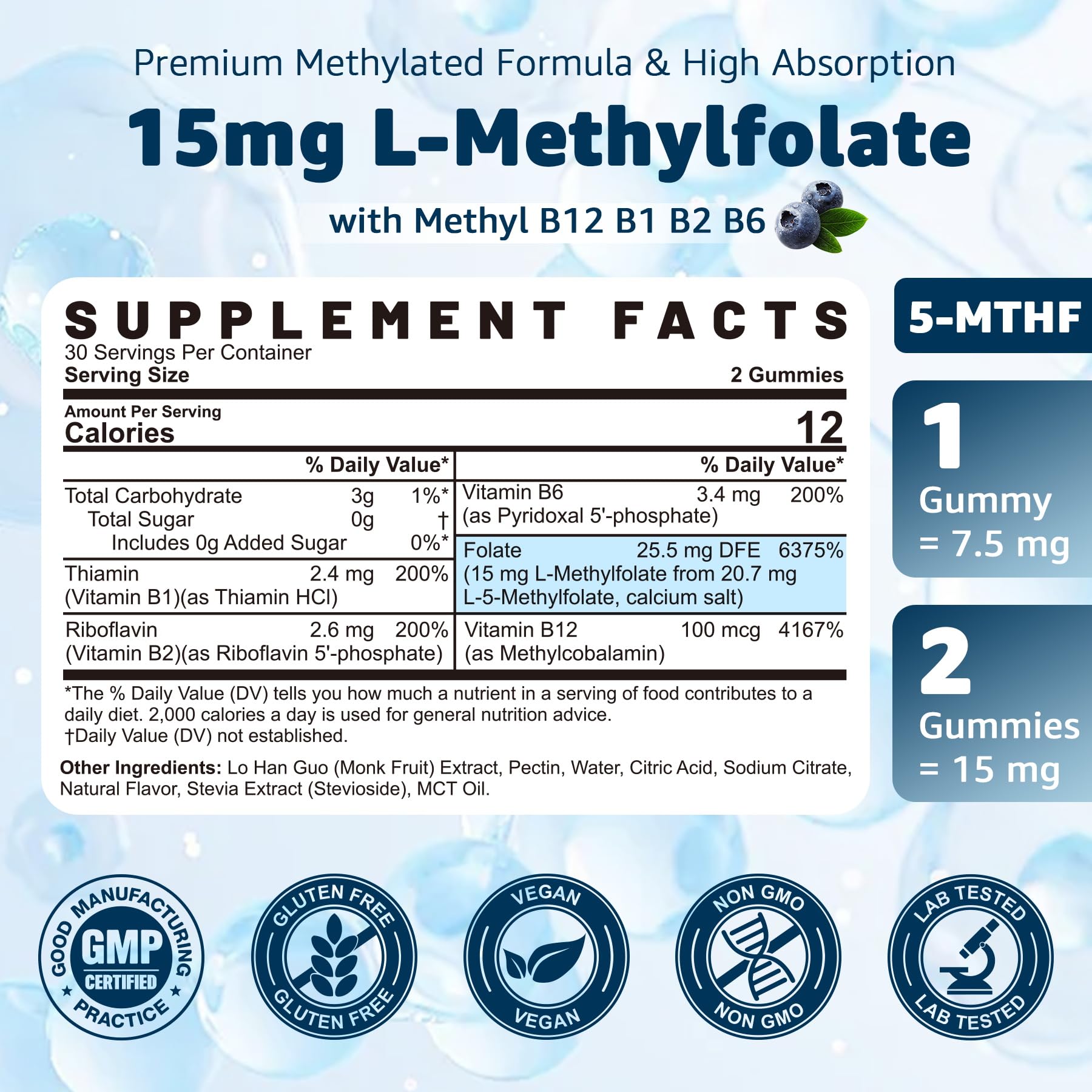 Product label showing 5-MTHF and methylated B vitamins