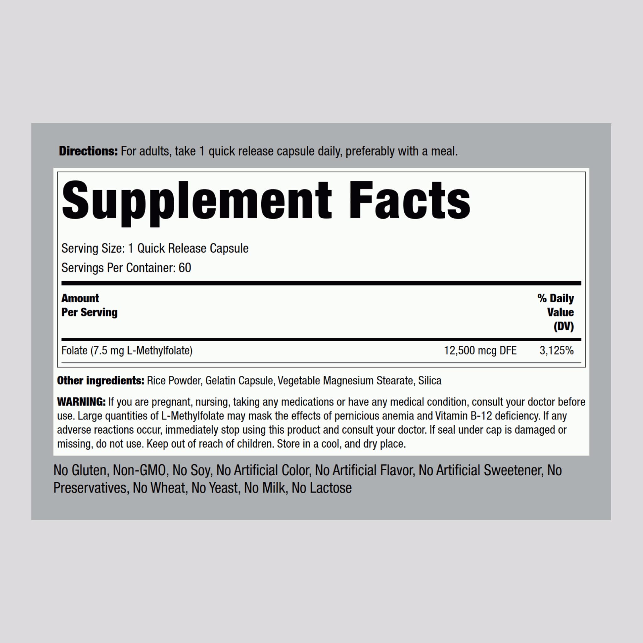 Close-up of L-Methylfolate 7.5 mg capsules