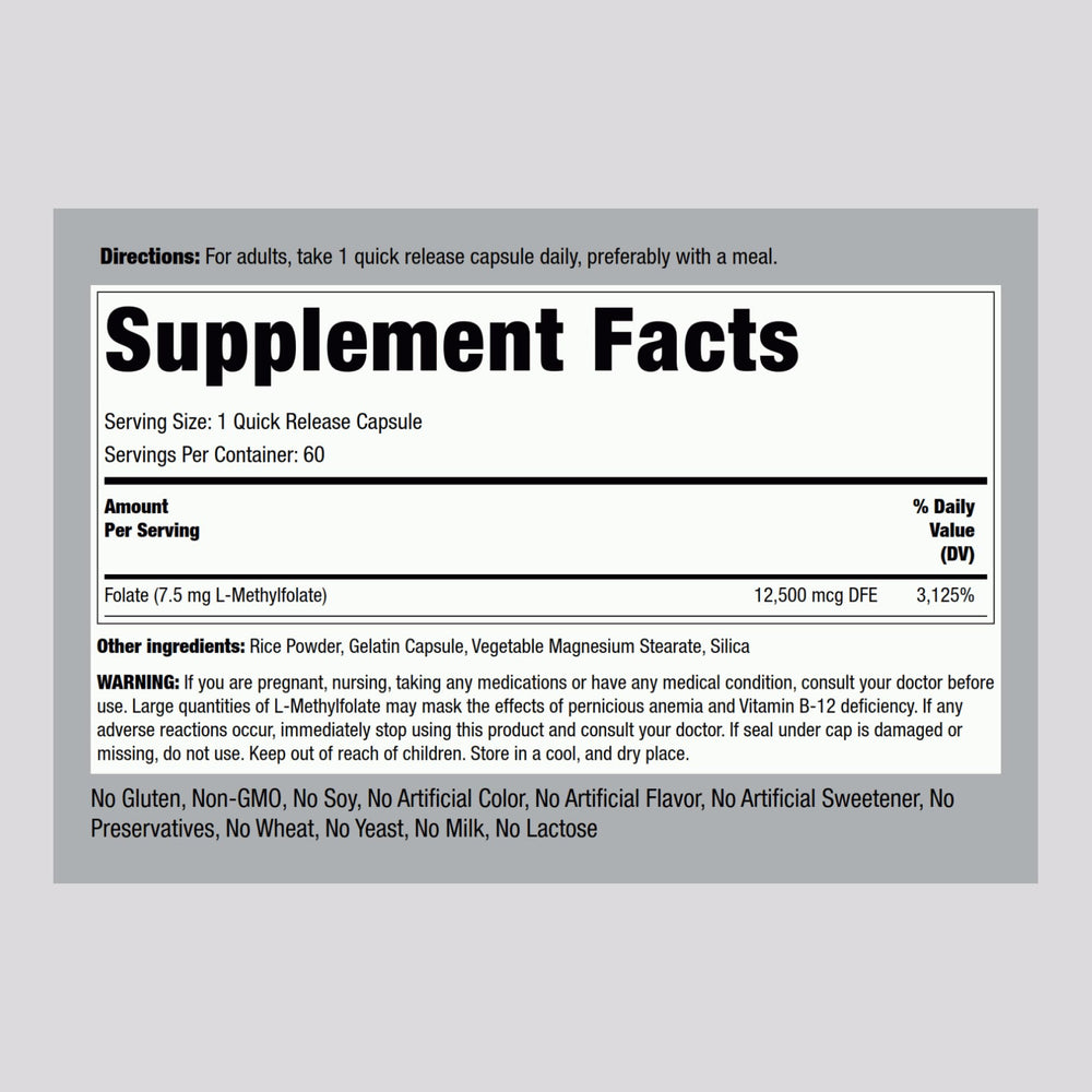Close-up of L-Methylfolate 7.5 mg capsules