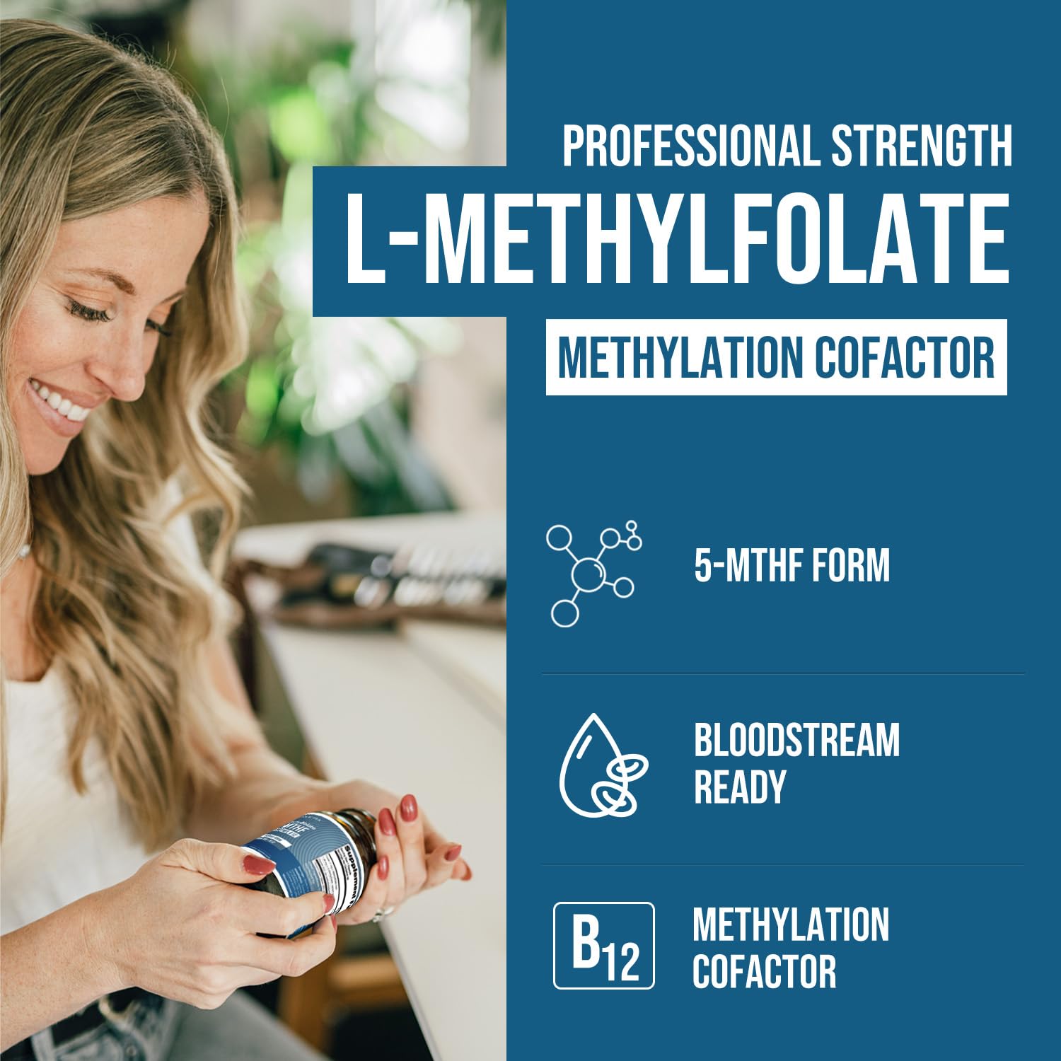 Close-up of L Methylfolate 7.5mg + Methyl B12 label