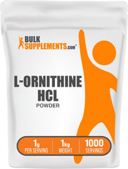 L-Ornithine HCl powder with 1 g per serving and 1 kg pack
