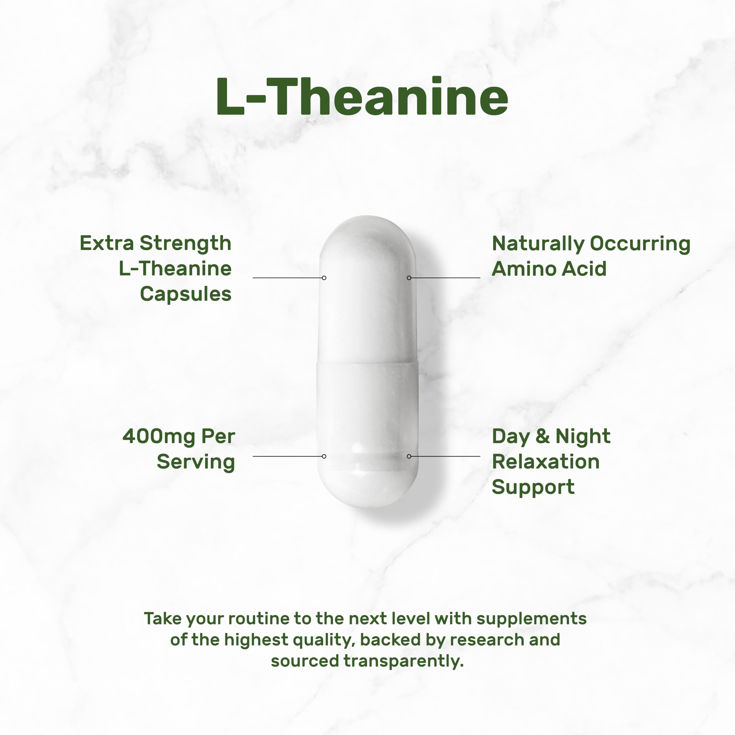 Back label of L-Theanine 400mg 400 capsules bottle