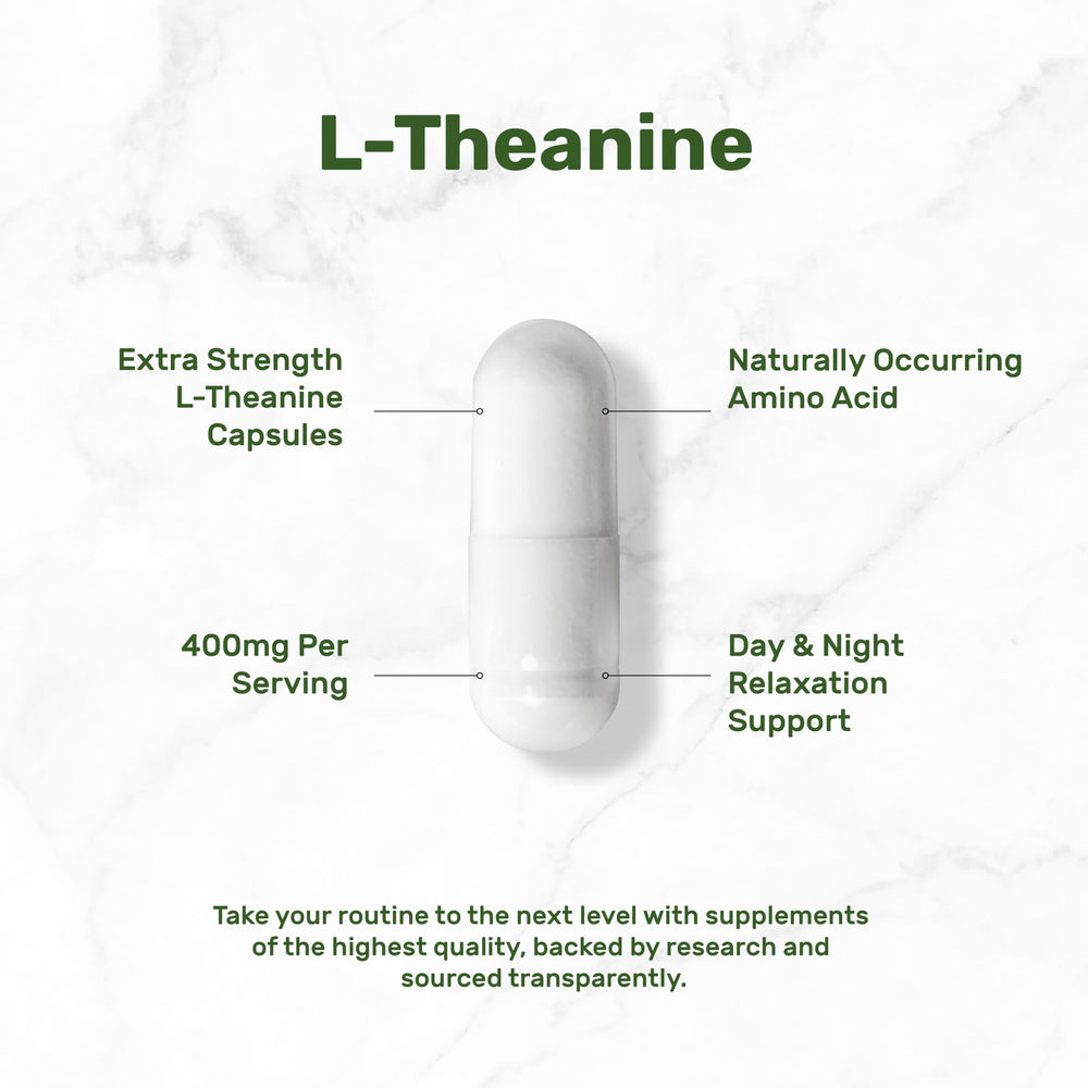 Back label of L-Theanine 400mg 400 capsules bottle