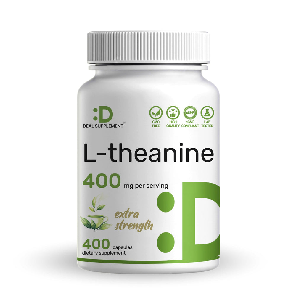 Front view of L-Theanine 400mg 400 capsules bottle