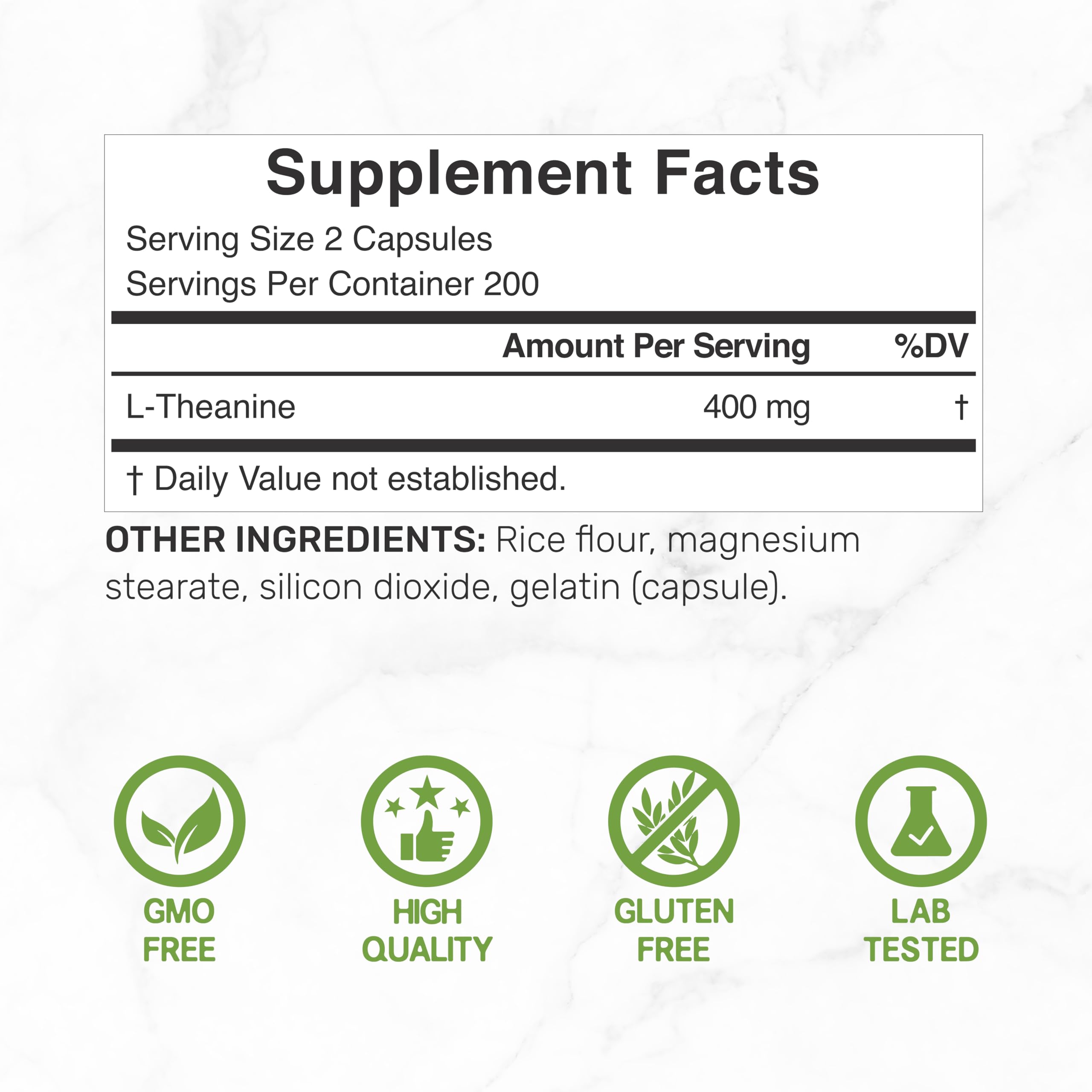 Side view of L-Theanine 400mg 400 capsules bottle
