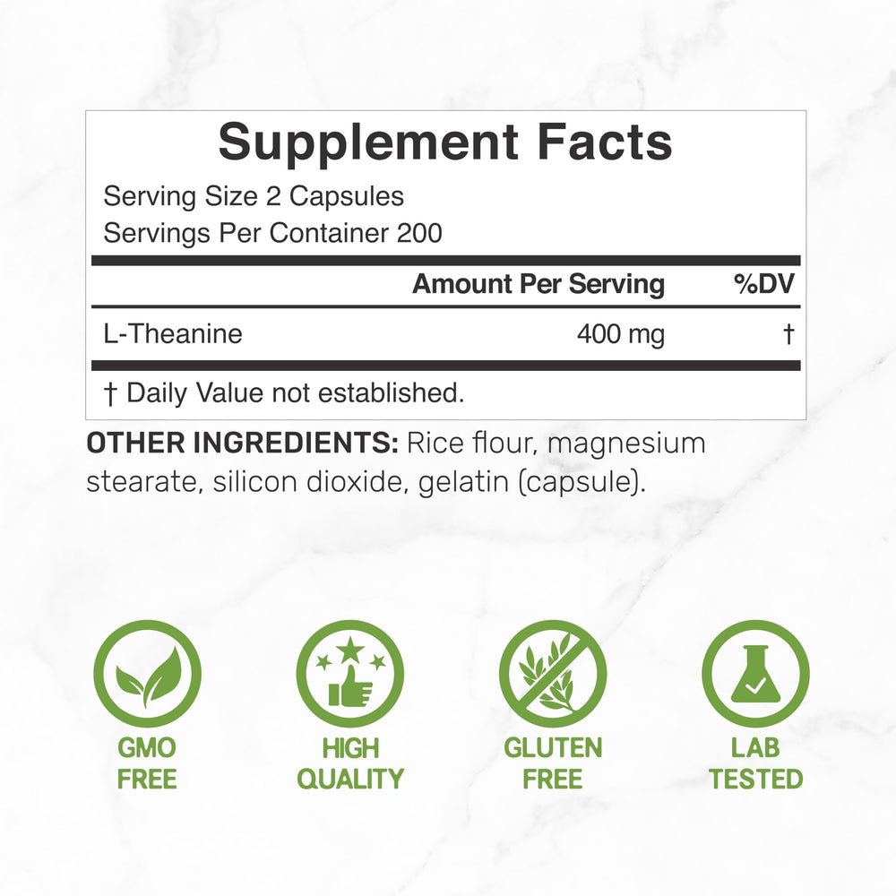 Side view of L-Theanine 400mg 400 capsules bottle