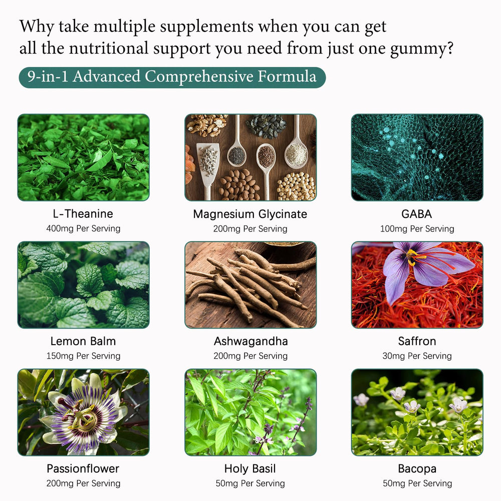 Ingredients label featuring L-Theanine and botanicals