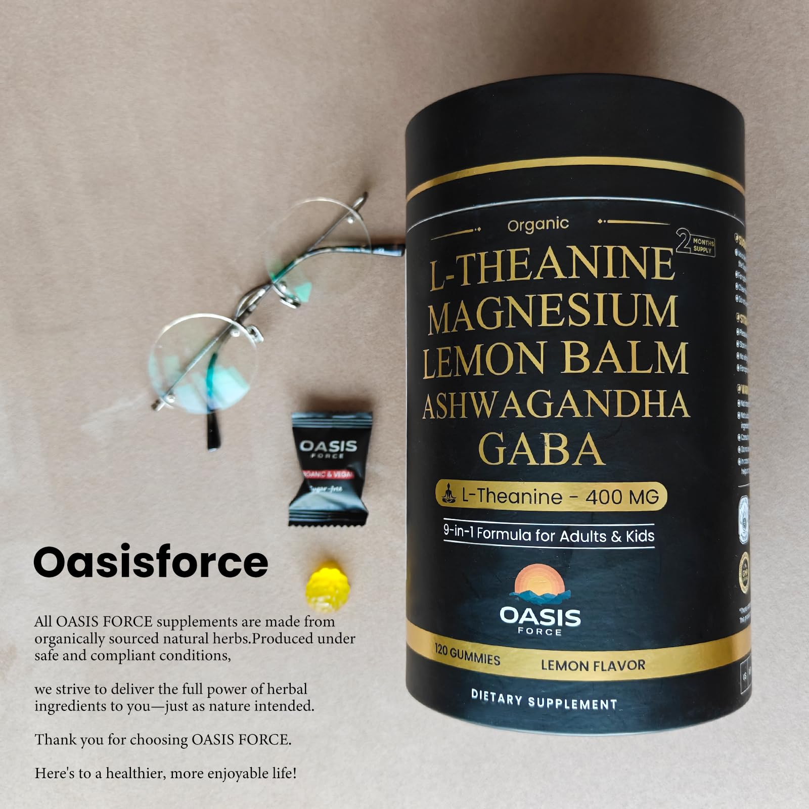 Vegan, sugar-free, allergen-friendly L-Theanine Gummies