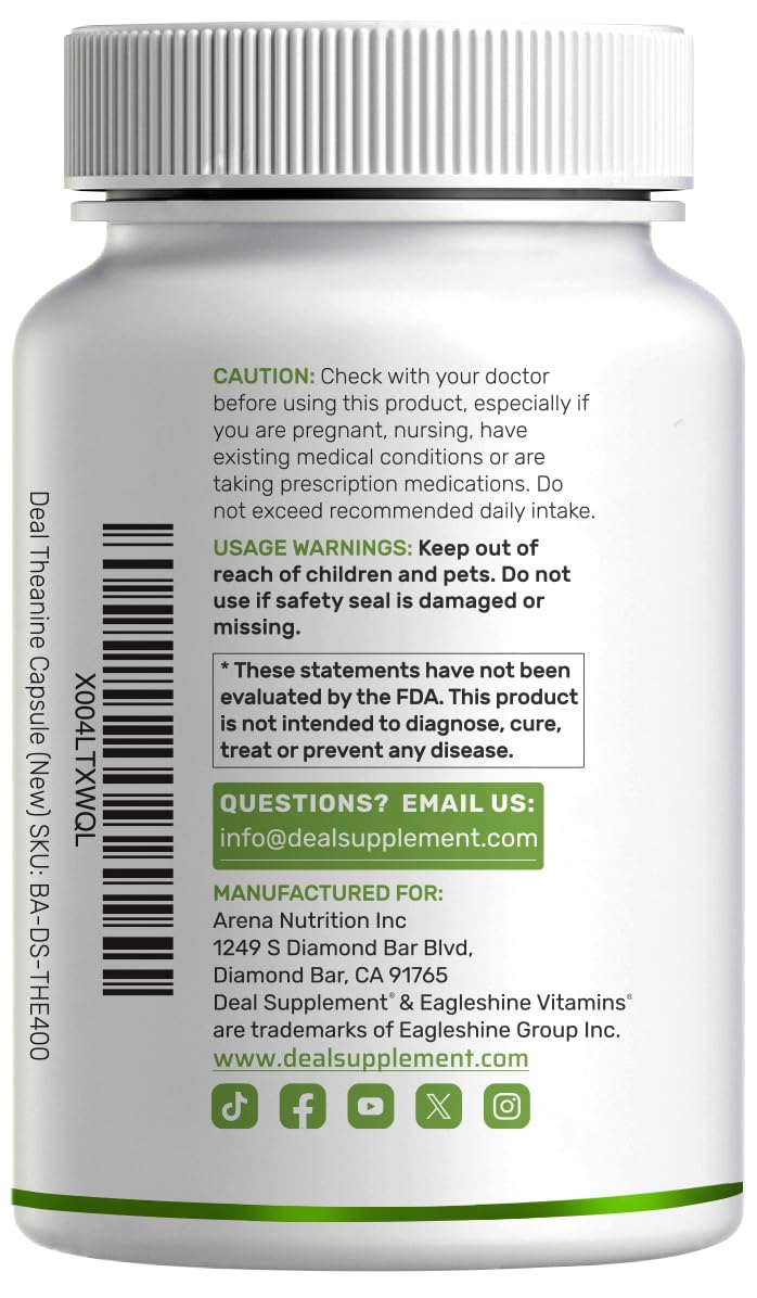 Compact packaging of L-Theanine 400mg 400-capsule bottle