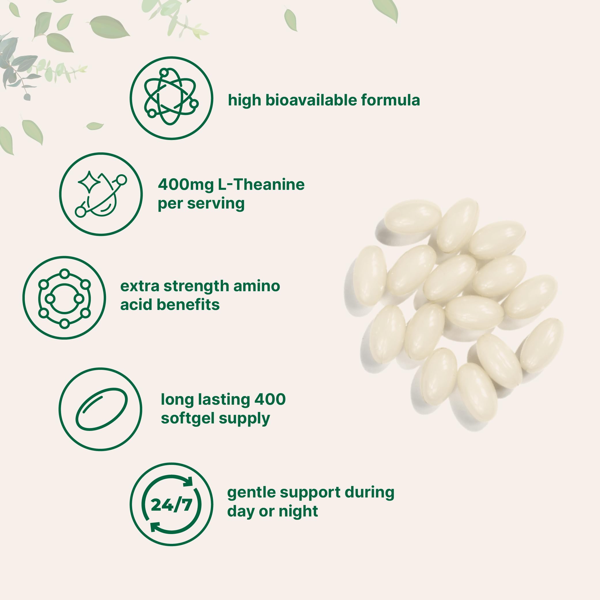 Graphic illustrating coconut oil aiding absorption for L-Theanine