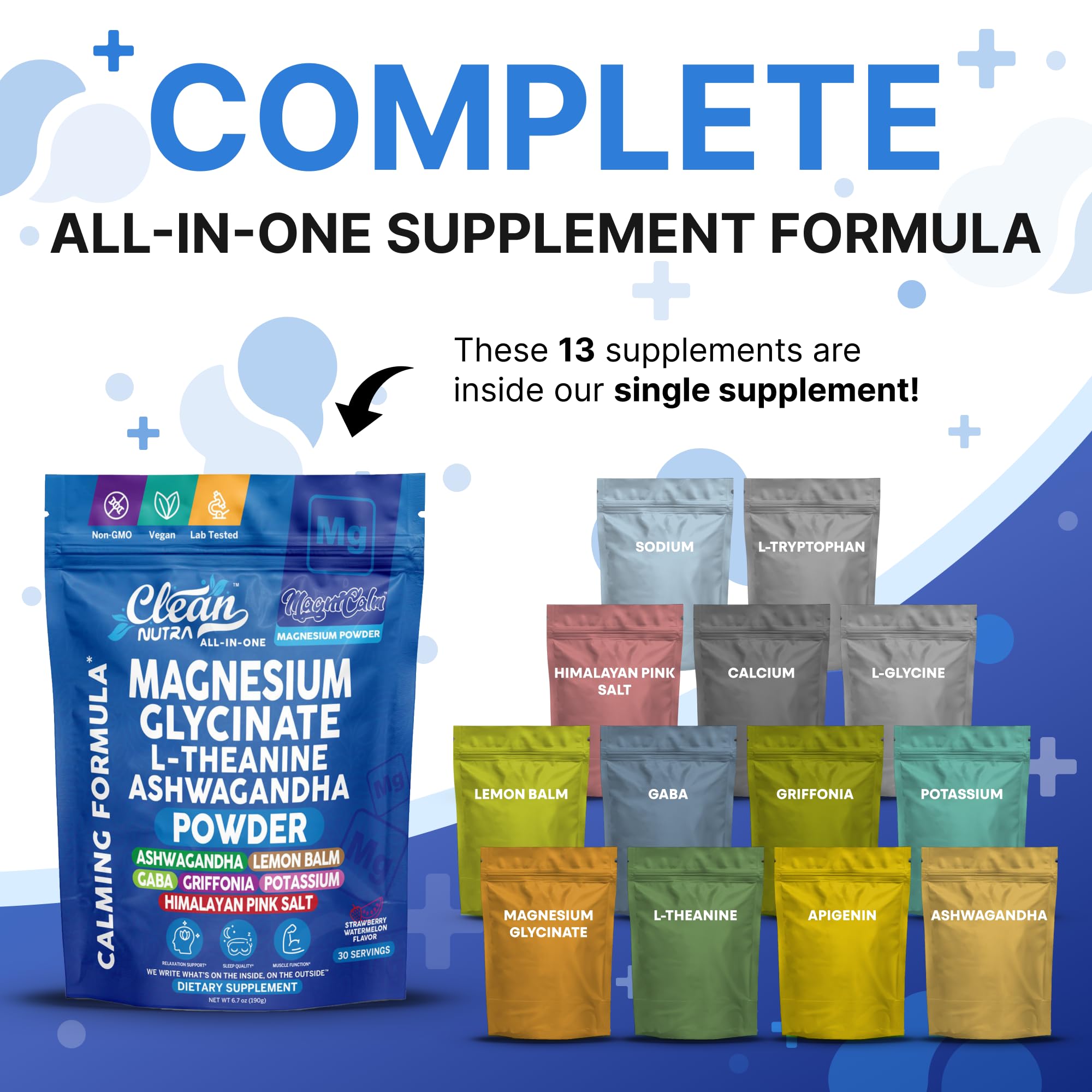 L-theanine, ashwagandha, lemon balm ingredients in the blend