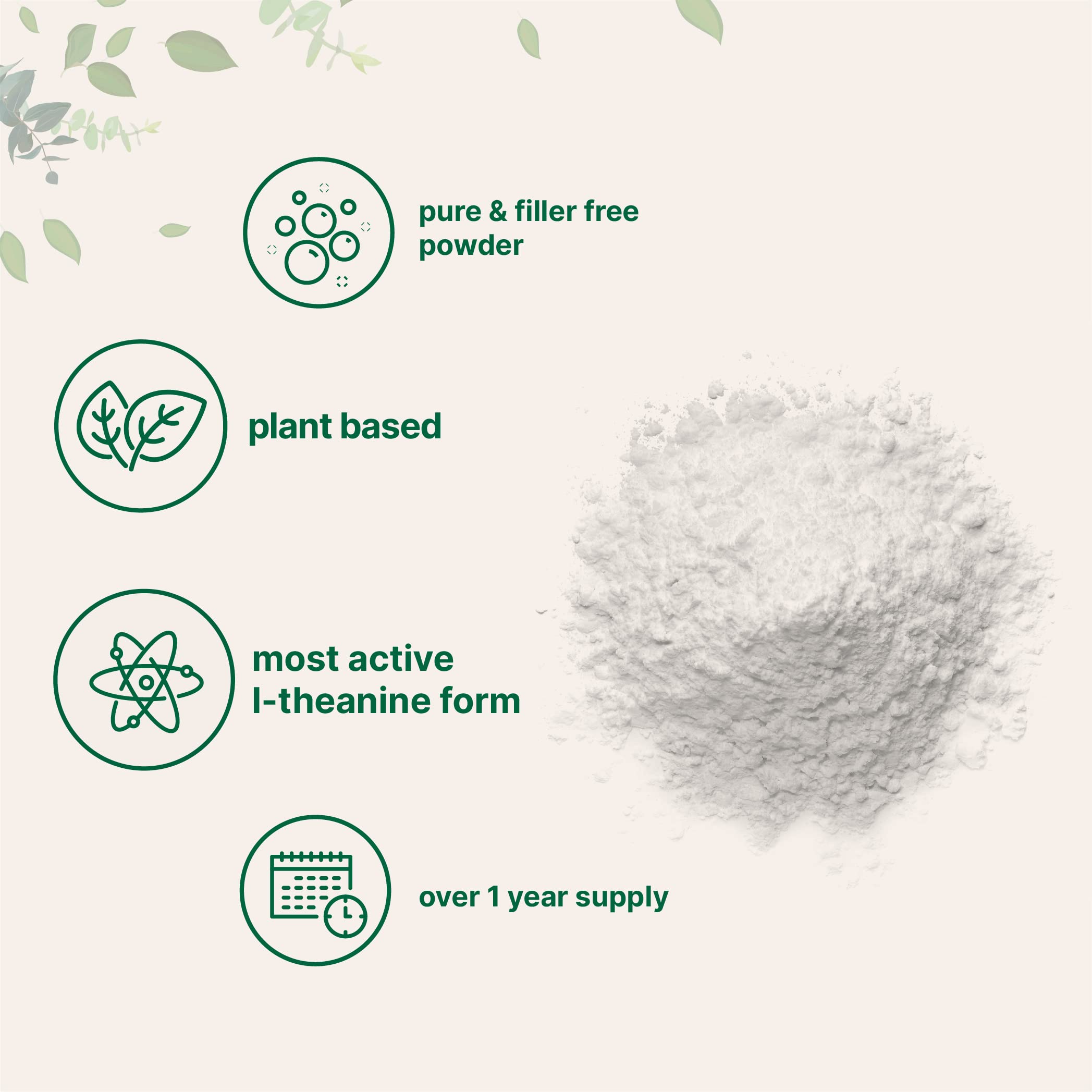 L-Theanine powder with no fillers, no GMOs, vegan