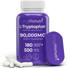 Front view of L-Tryptophan 500mg bottle with label