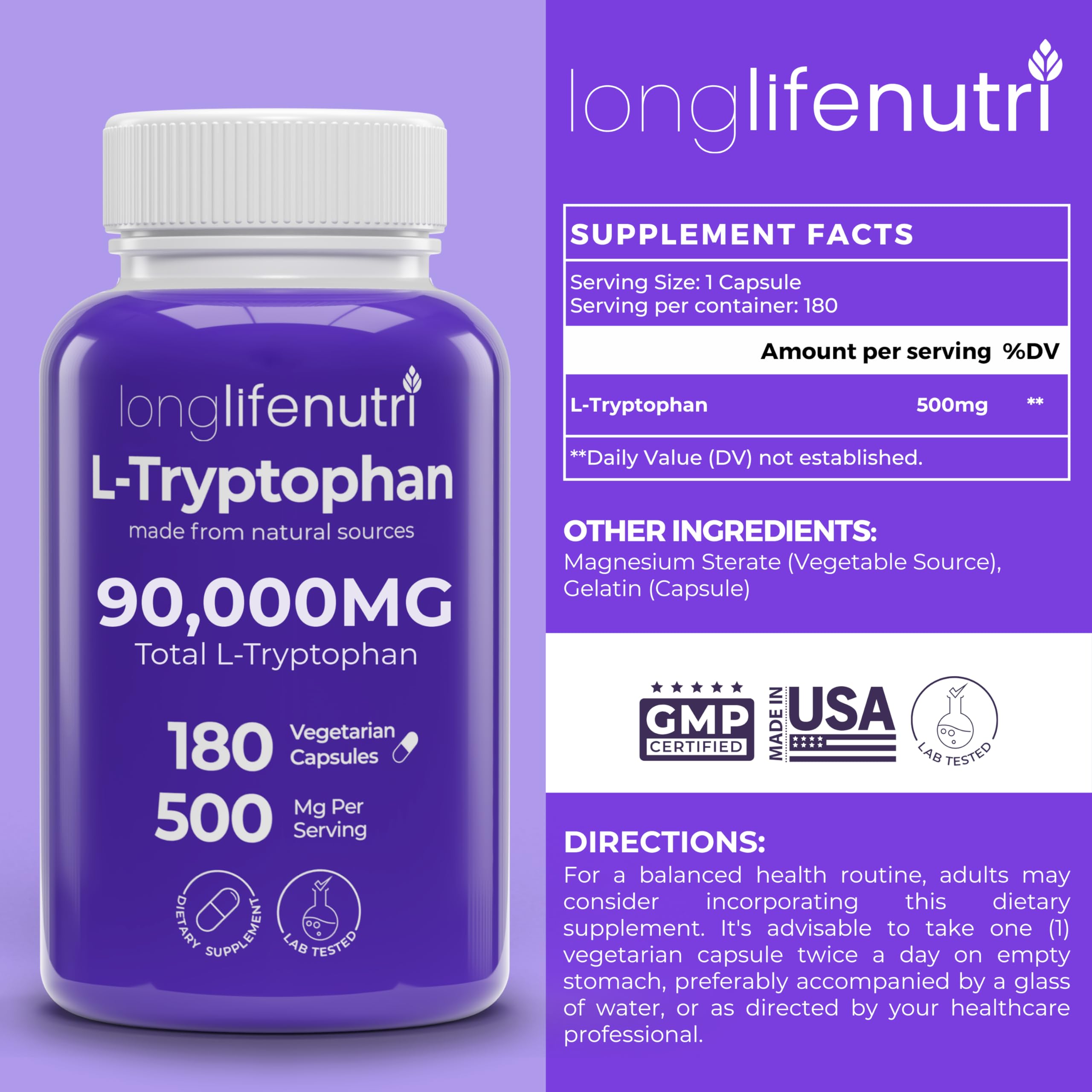 Close-up of bottle label showing 180 vegetarian capsules