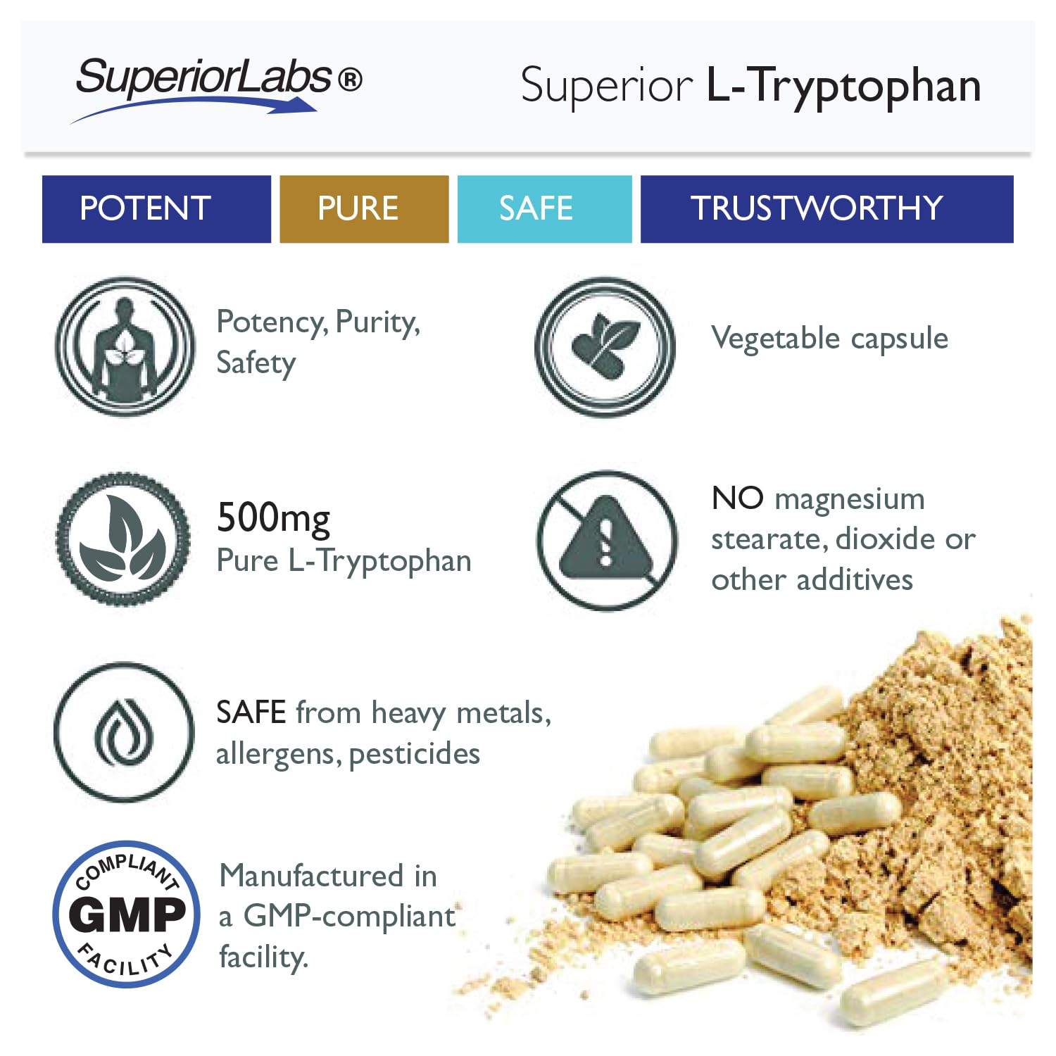 L-Tryptophan vegan capsules for stress support