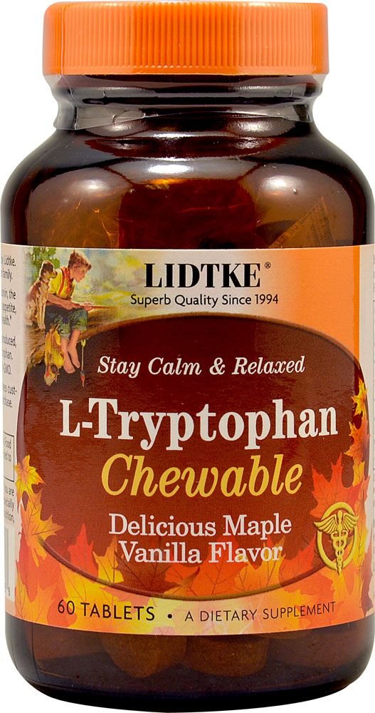 Front view of Lidtke Technologies L-Tryptophan Chewable Tablets bottle (60 count)