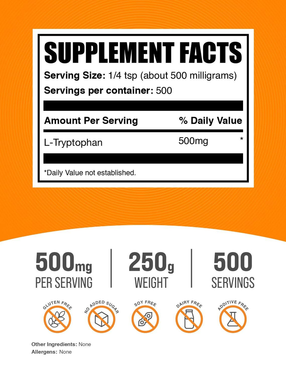 L-Tryptophan powder packaging for BulkSupplements, pack of 1