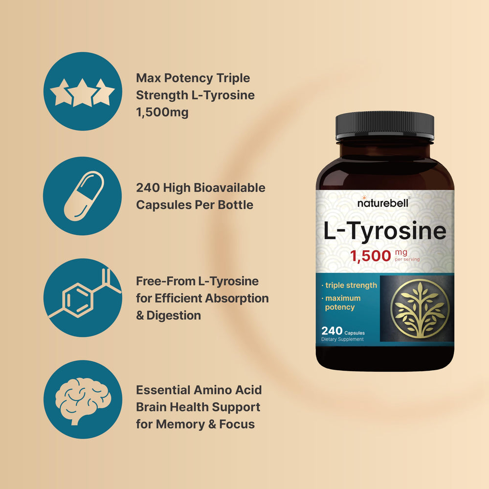 L Tyrosine capsules spilling from bottle
