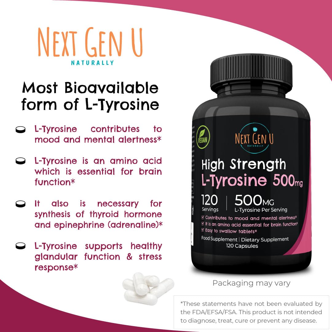 Close-up of L-Tyrosine 500 mg capsules
