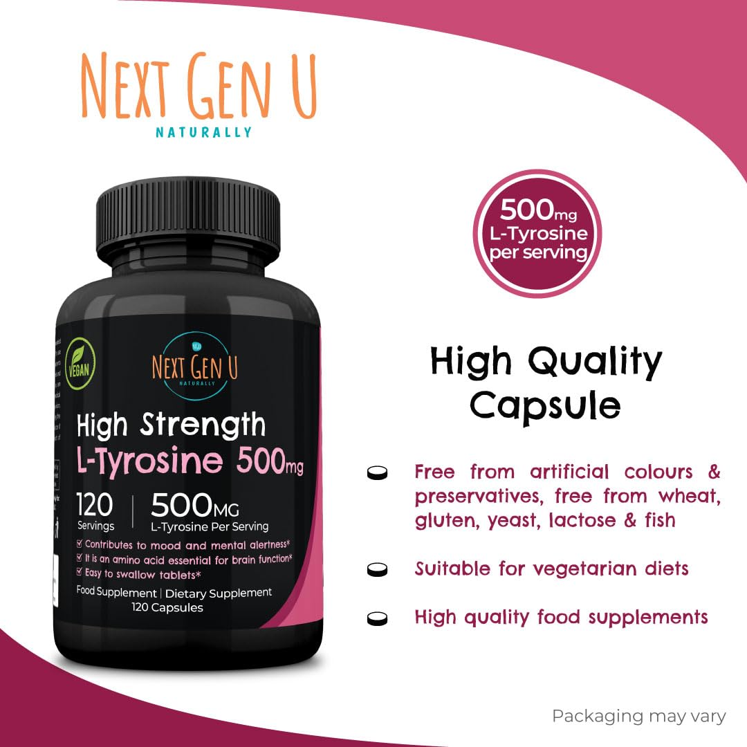 L-Tyrosine 500 mg bottle label close-up