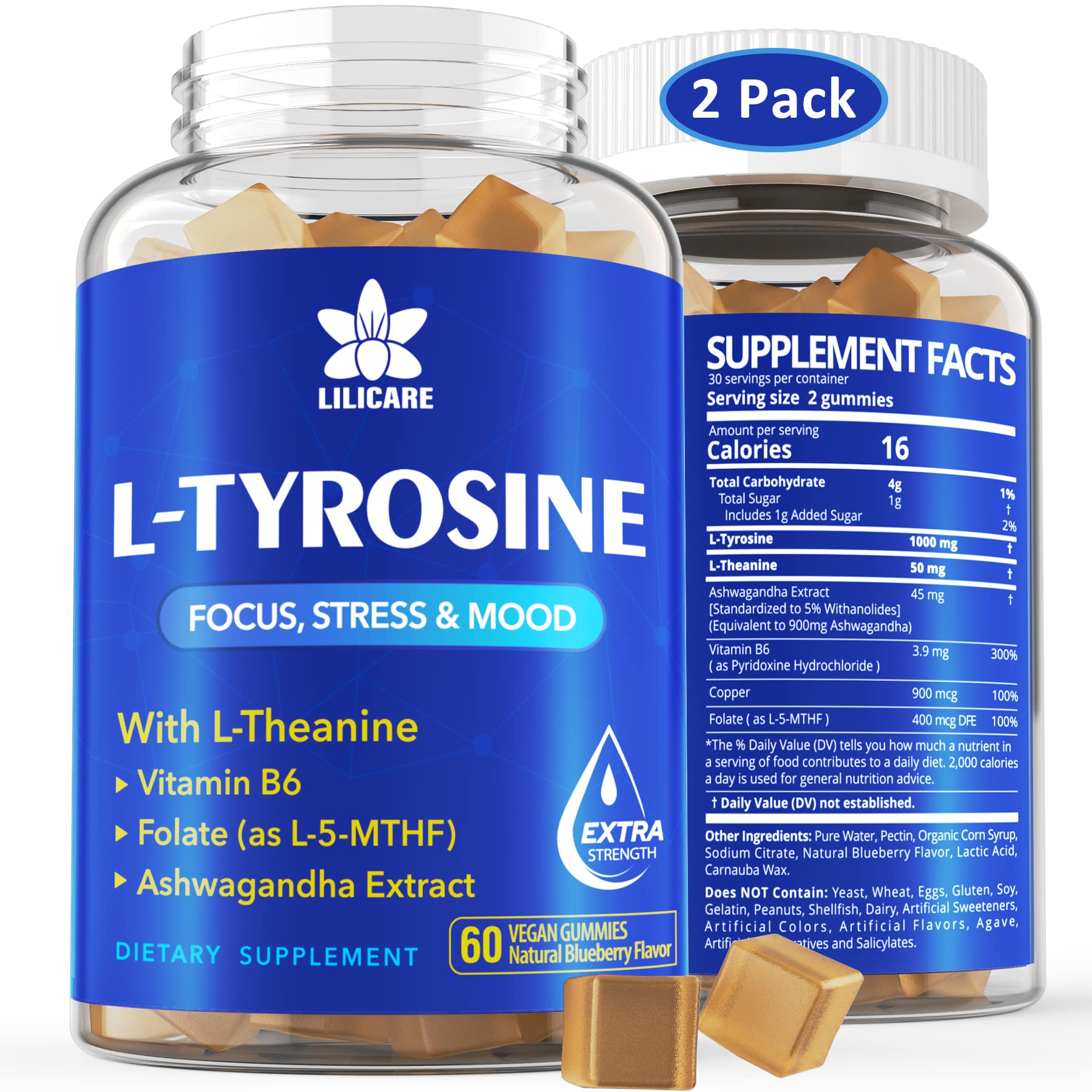 Front view of L Tyrosine Gummies 1100mg bottle