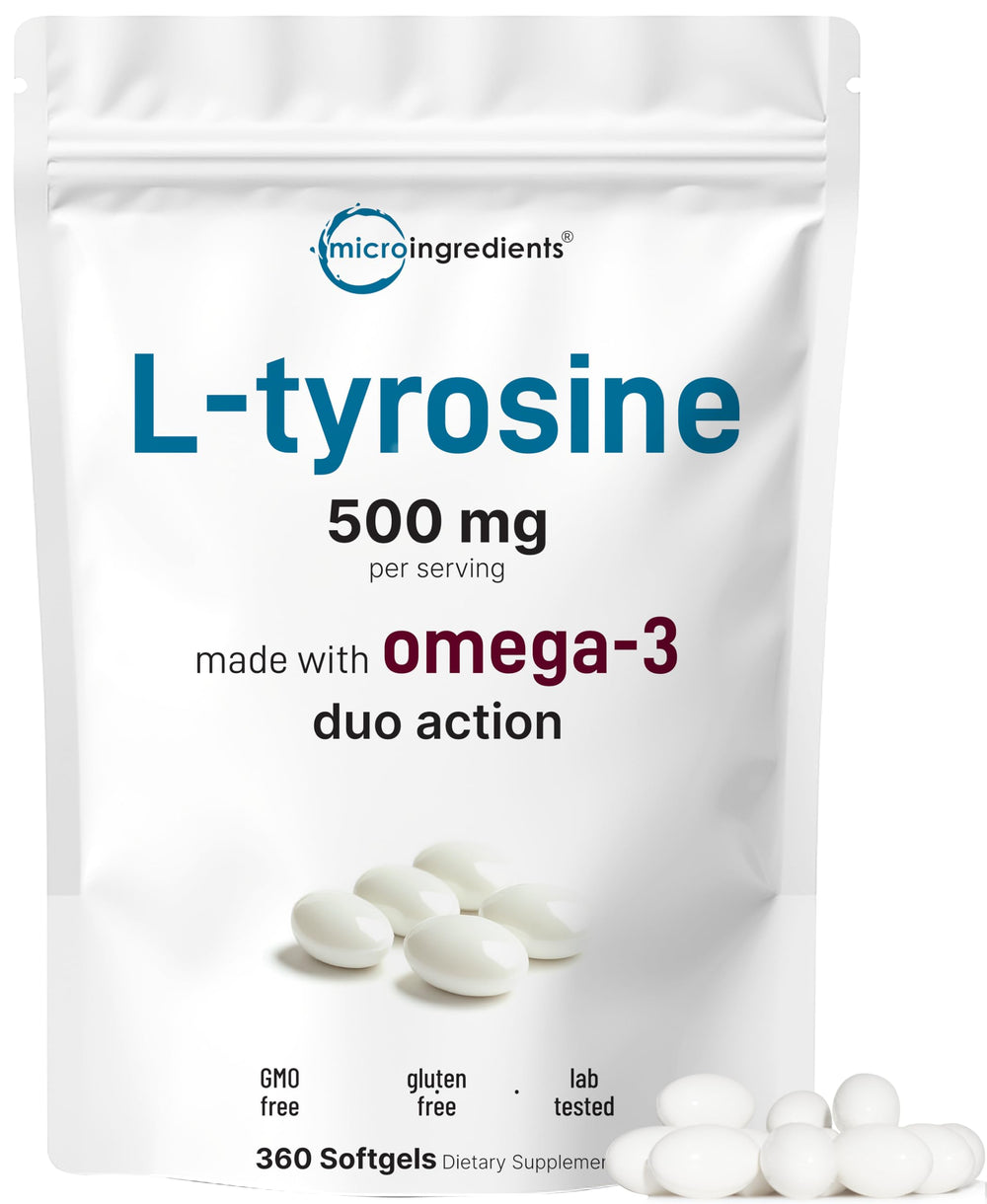 Bottle of L-Tyrosine + Omega-3 softgels, 360-count
