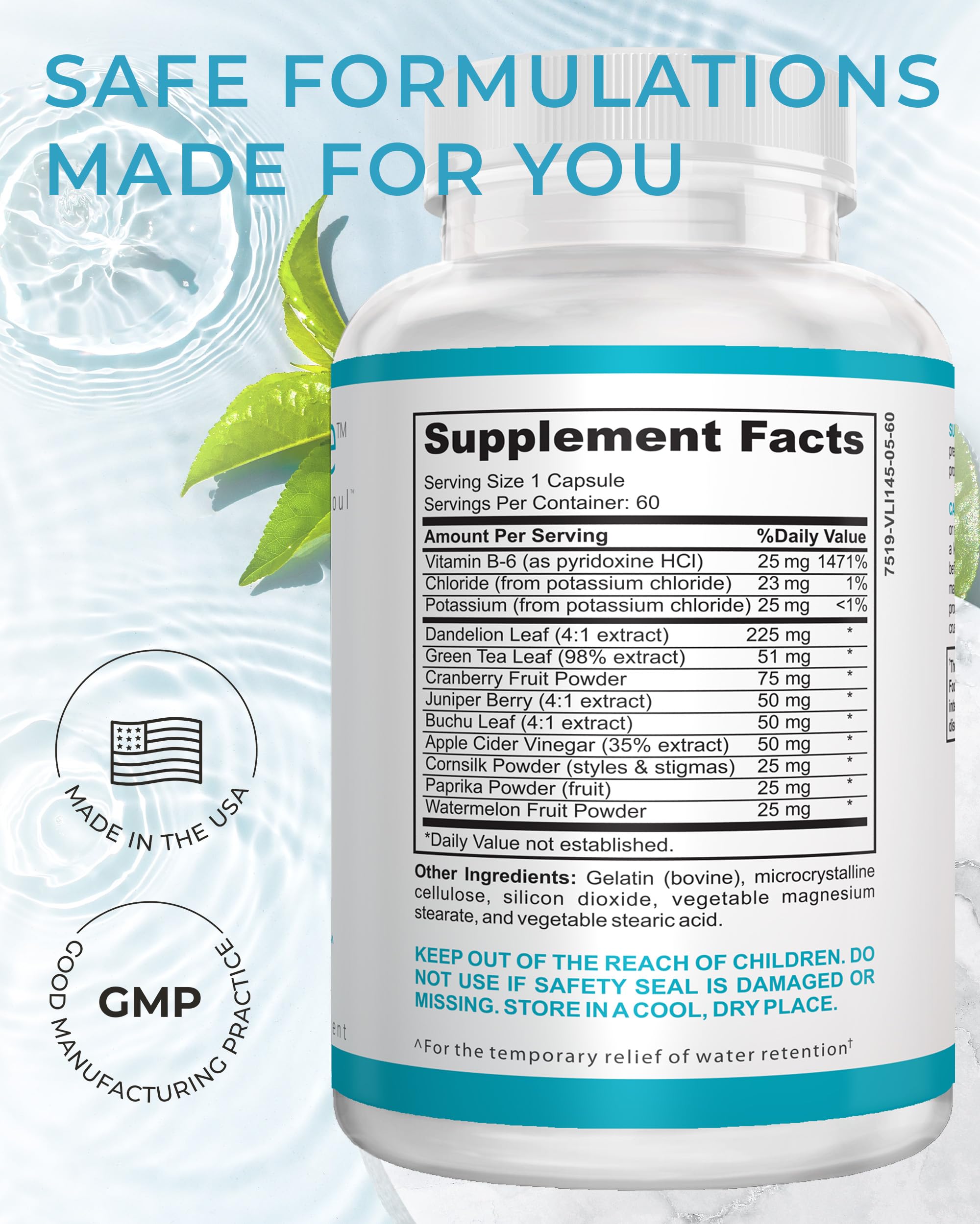 Key ingredients including potassium, dandelion, green tea and B6