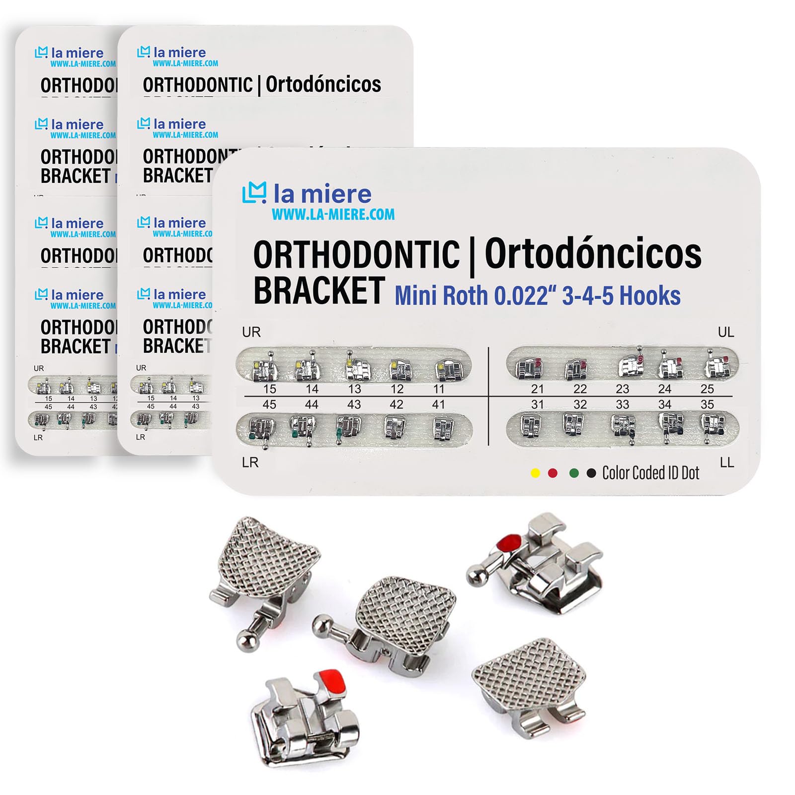LA MIERE 200PCS Mini Roth Brackets 0.022 Slot Bondable with Hook on 345 – Pack Image 1