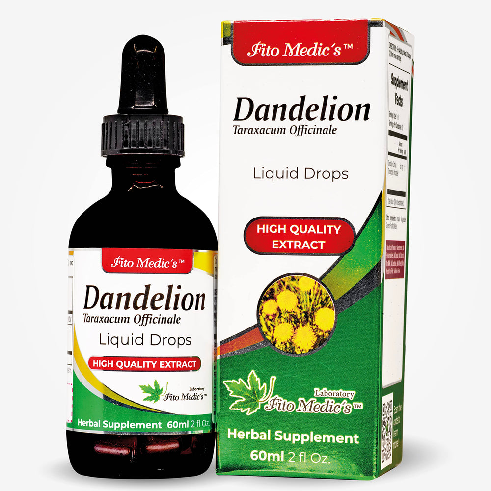 Lab-style bottle of dandelion tincture with dropper