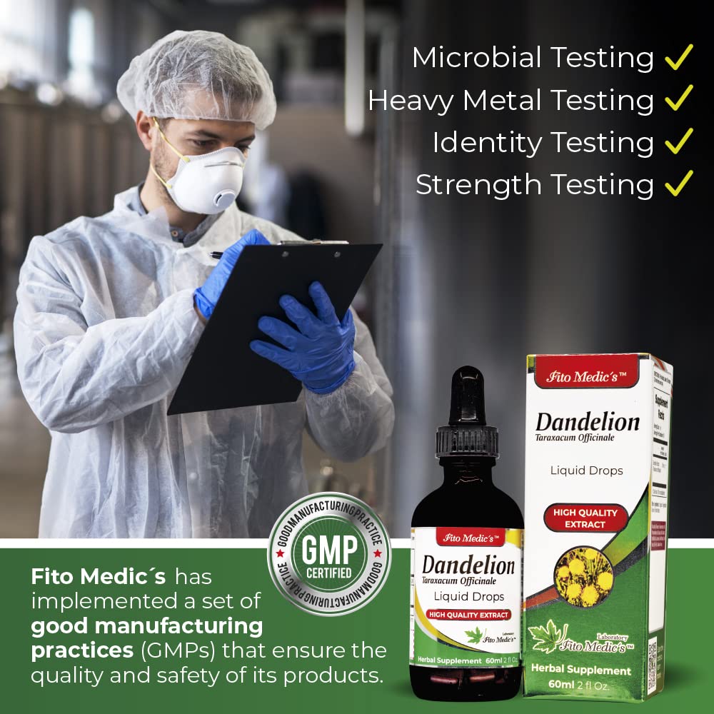 Dropper dispensing dandelion tincture into a glass