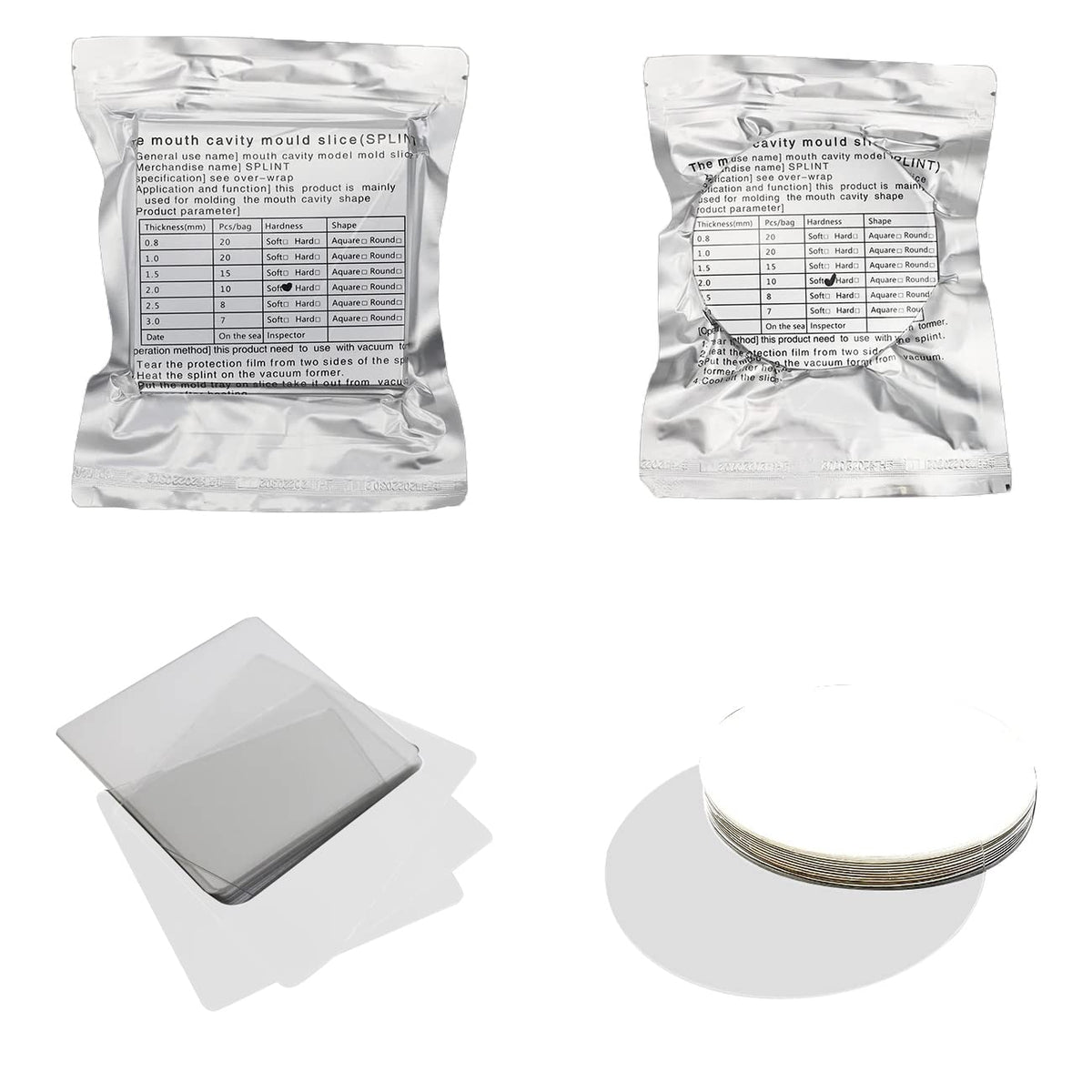 0.7 mm thickness lab orthodontic splint retainer sheet, 20 pieces, 12.5 cm square