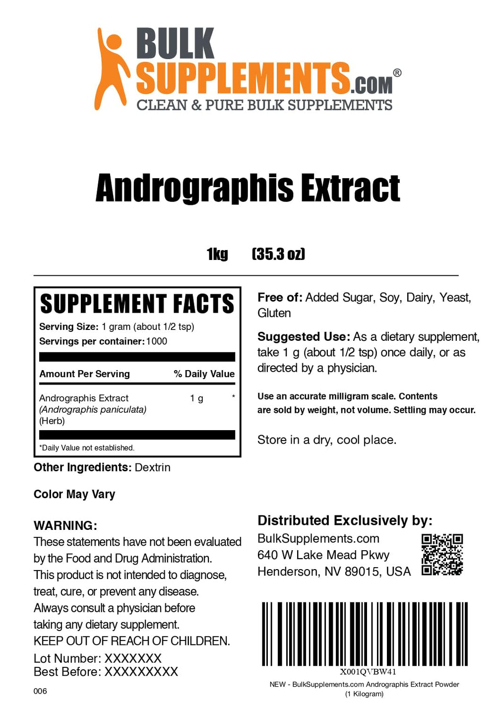 Lab-tested andrographis extract powder product
