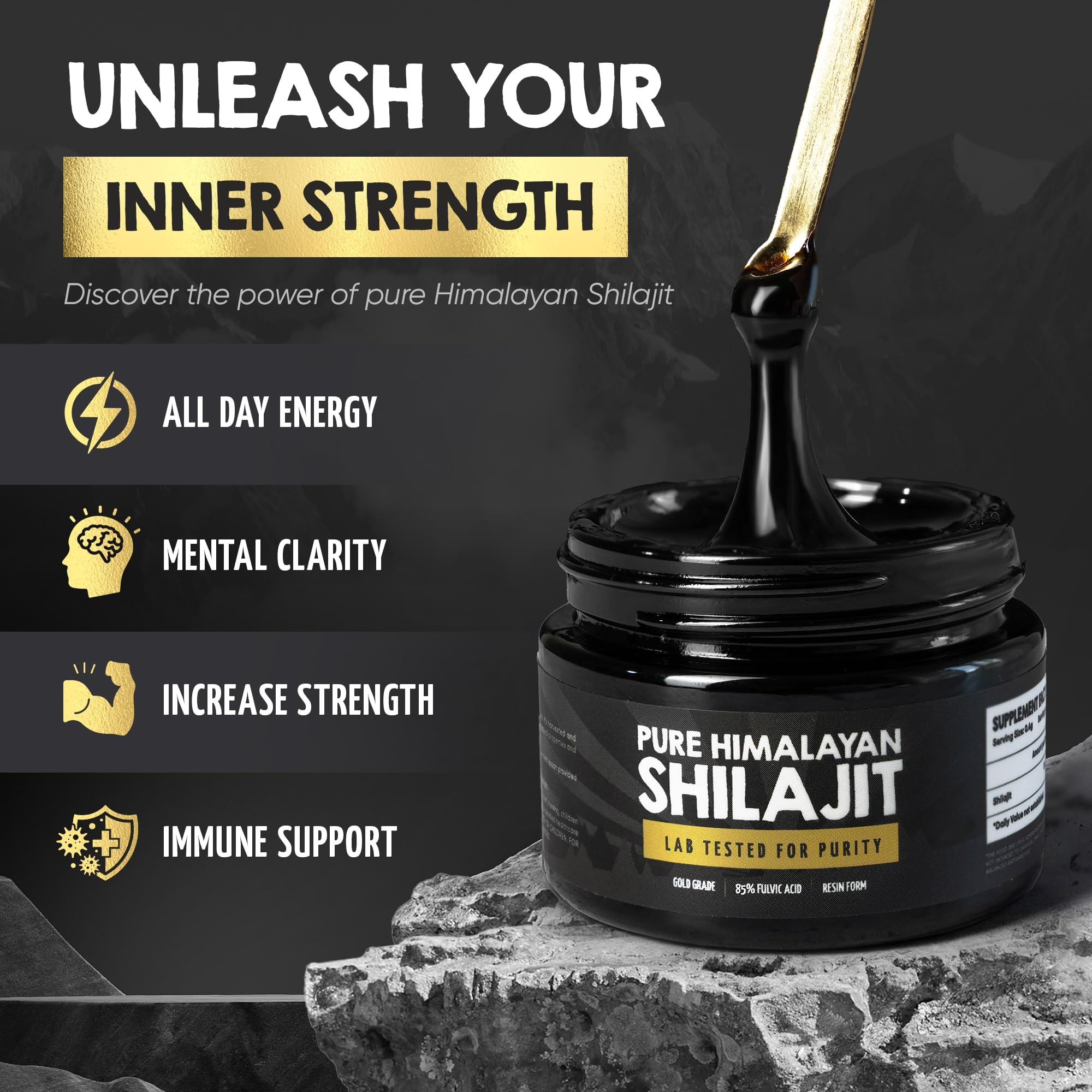 USA lab-tested Shilajit with 85% fulvic acid