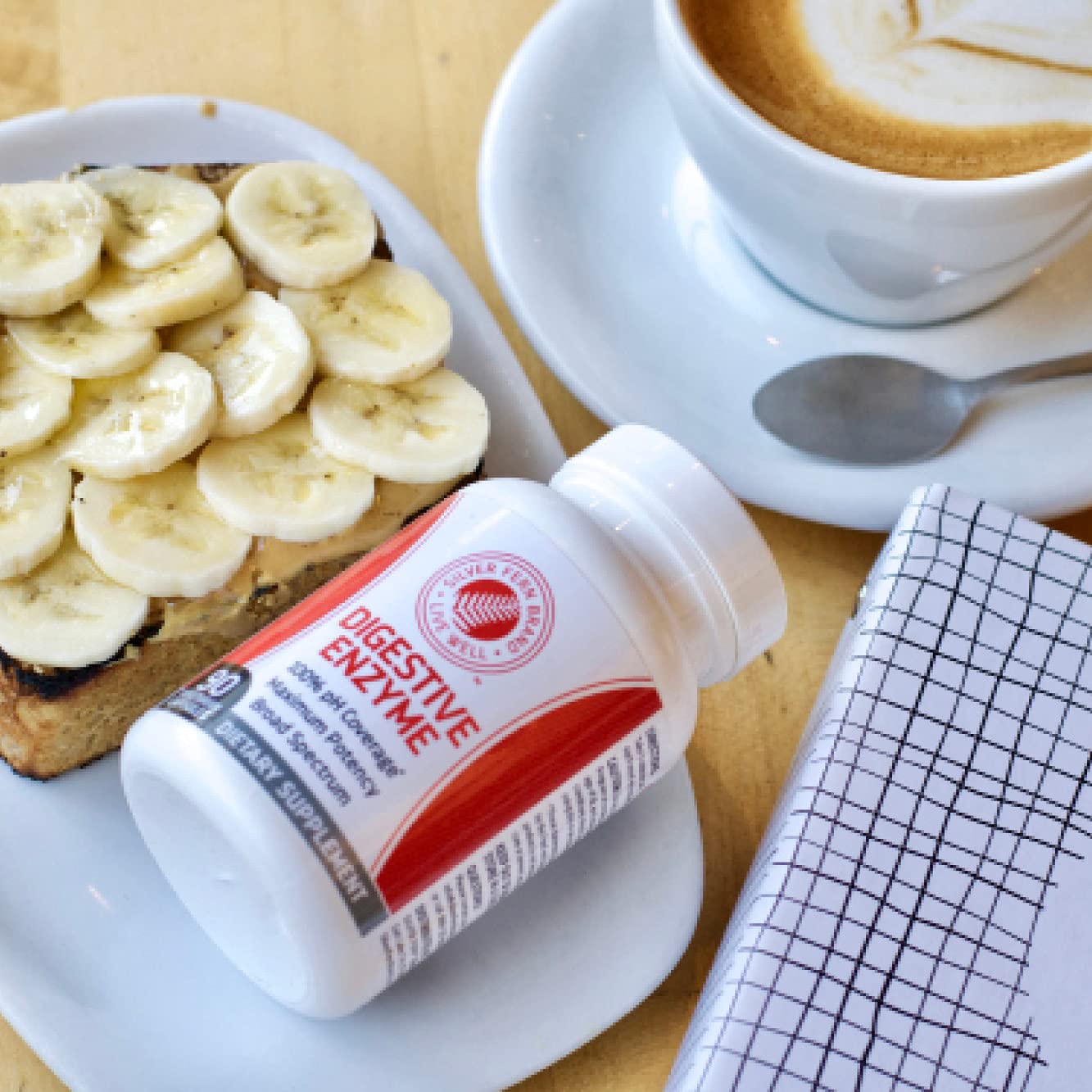 Label highlighting 100% intestinal coverage and protein digestion