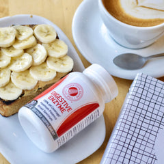 Label highlighting 100% intestinal coverage and protein digestion