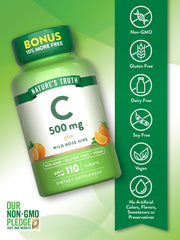 Label showing vegan, gluten-free and non-GMO icons on bottle