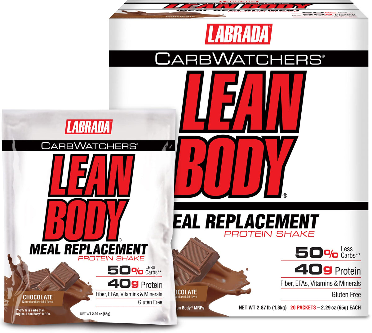 Labrada Carb Watchers Lean Body Chocolate Ice Cream shake box and packets