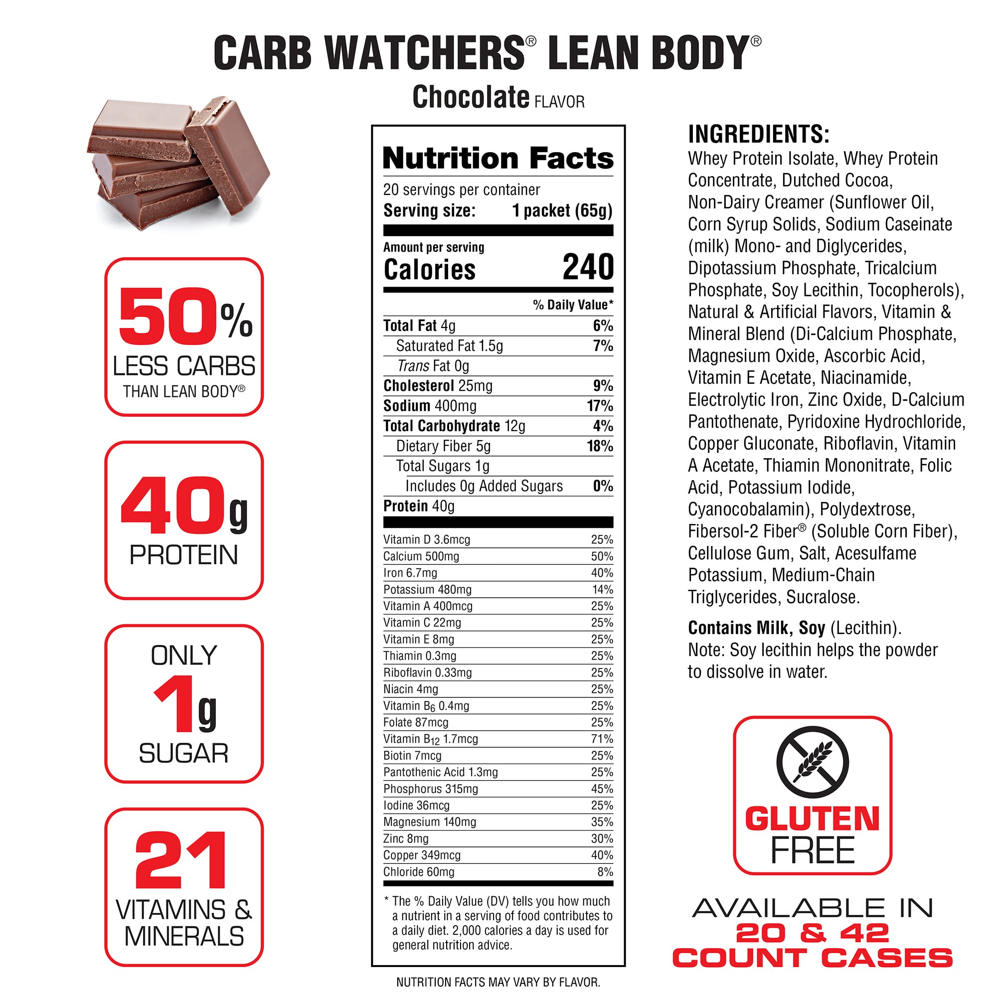 Glass of prepared Lean Body shake in chocolate flavor