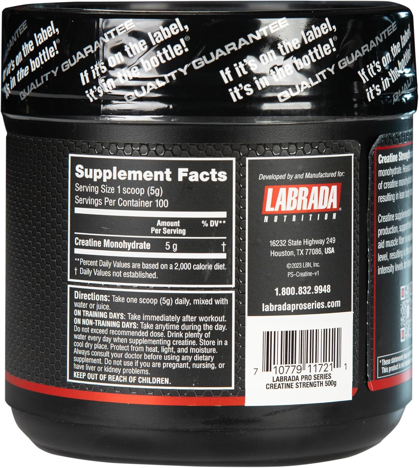 Serving scoop with Labrada Pro Series Creatine Strength powder