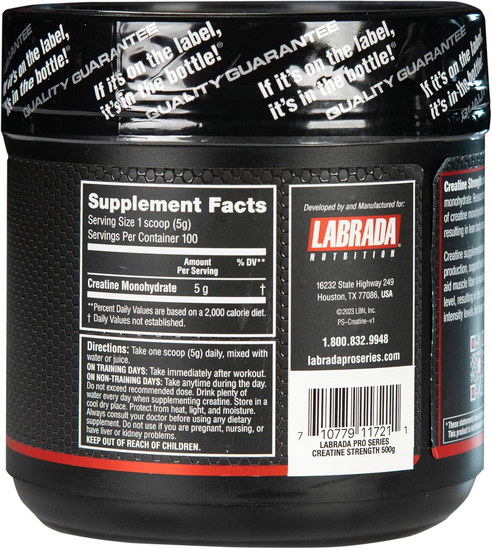 Serving scoop with Labrada Pro Series Creatine Strength powder